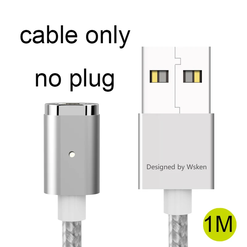 WSKEN Mini 2 Магнитный зарядный Micro USB кабель usb type C Магнитный кабель для iPhone QC 2,0 быстрое зарядное устройство USB C кабель провод USB-C - Цвет: cable only silver 1m