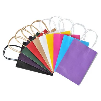 

New Recyclable 10 Colors High Quality Kraft Paper Bag With Handles Party Gift Tote Bags Shopping Paper Bag