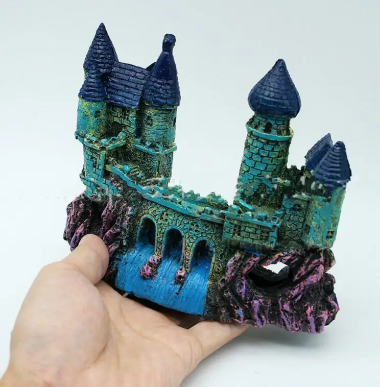 Древний замок в европейском стиле, украшение для аквариума, мультяшный замок, домик с водопадом, украшение для аквариума, рок-пещера - Цвет: Синий