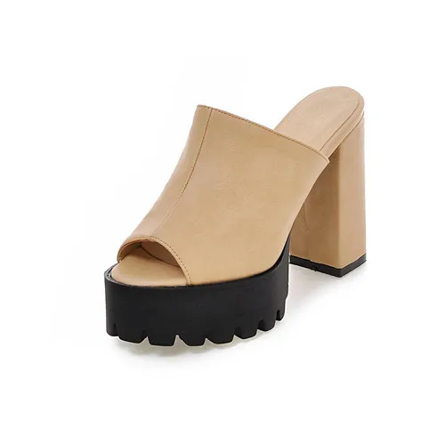 Gdgydh/ г., летняя женская обувь женские сандалии на платформе с открытым носком, женская обувь на толстом каблуке, большие размеры 34-43 - Цвет: beige