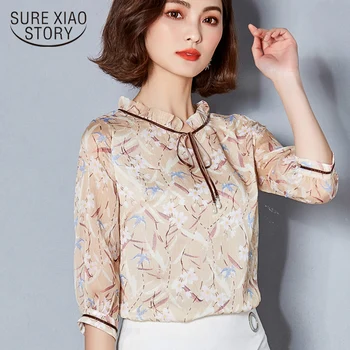 

2019 new printing Chiffon women's shirt blouse fashion plus size feminine tops ruffled neck women's clothing blusas D645 30
