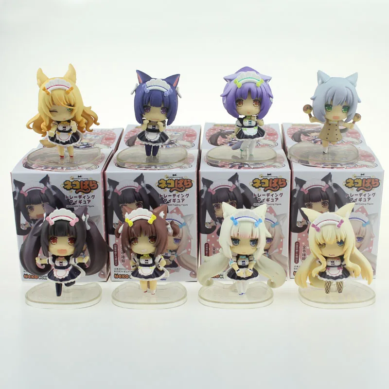 

Free Shipping 8pcs Cute Mini Anime Nekopara Cats Paradise Trading Boxed 6cm PVC Action Figure Collection Model Doll Toys Gift