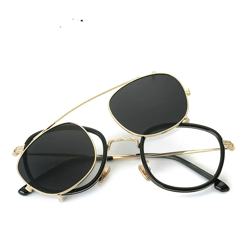 

MINCL/The New Punk Rock Frame Mirror Man Female Trendsetter Glasses Frame Clip Type Lens Set Retro Myopia Glasses Frame LXL