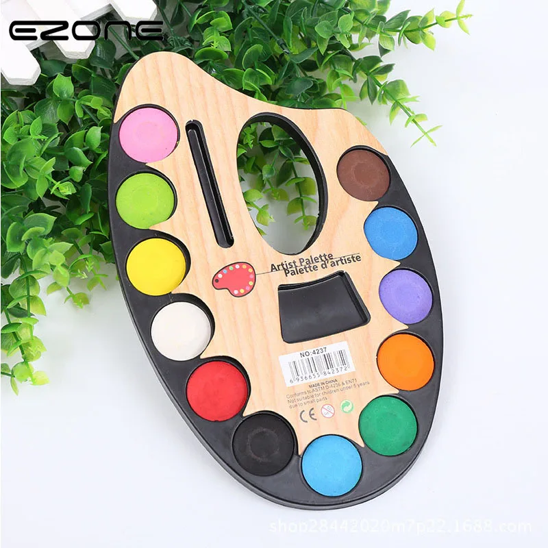 

EZONE 12 Colors Palette Shape Water Color Pigment With Paint Brush Set For Children Watercolor Painting Gouache Drawing Supply