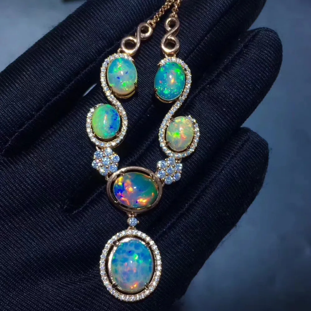 Natural Multicolor big opal Pendant necklace S925 sterling silver