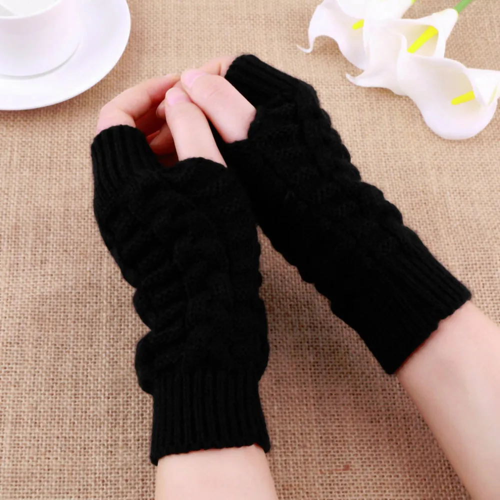 Осень-зима Для женщин тепло вязаный рука перчатки без пальцев длинные эластичные варежки Для мужчин Для женщин зима Рука теплые женские