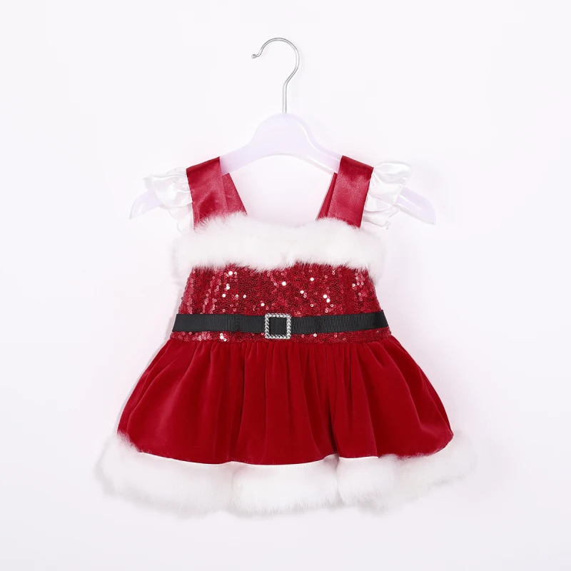 Одежда для новорожденных девочек, рождественское, с блестками вечерние пушистый комбинезон без рукавов с юбкой-пачкой AU
