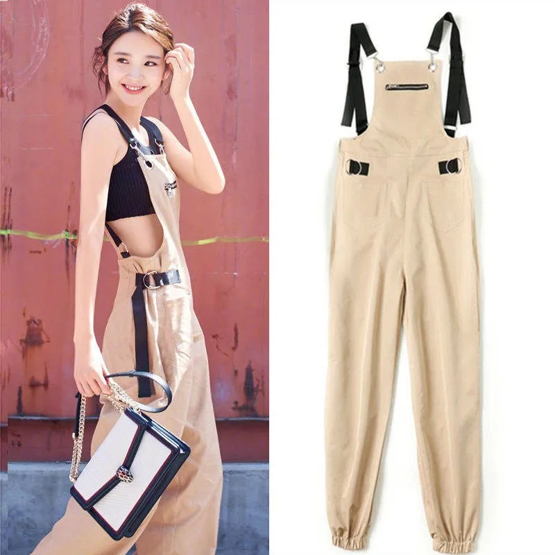 

Casual pants female 2019 new fashion star with the same tide strapless loose spaghetti straps high waist vintage jumpsuit