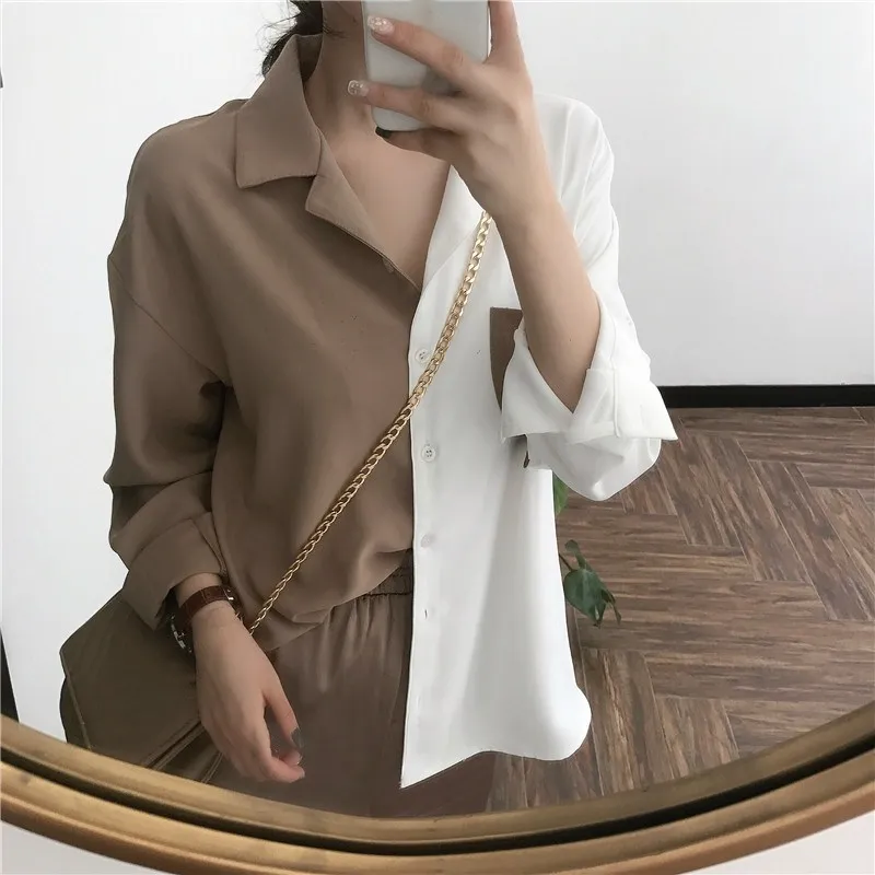 

Korean 2019 Summer Harajuku Women Tops Color Block Blouses Casual Black White Patchwork Shirt Elegant Lady Top