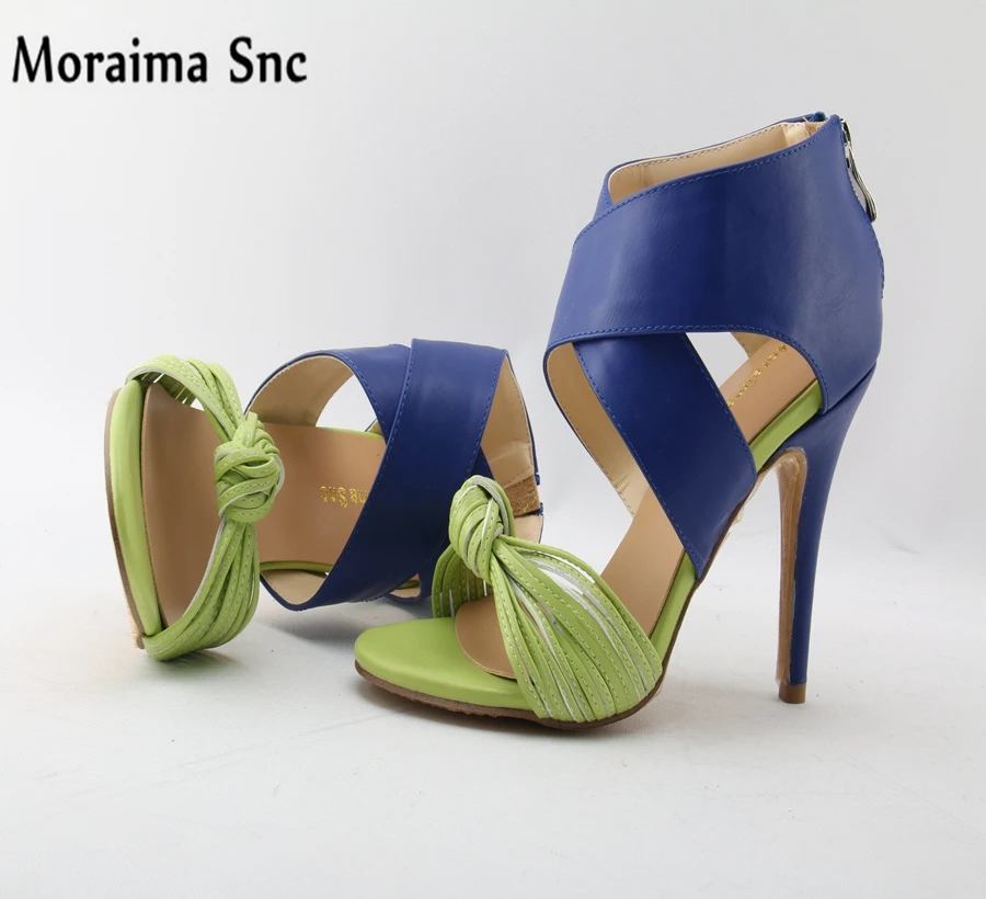 Moraima Snc Newly Arrival sexy women sandals open toe knot Decoration Ankle cross-tied mixed colors thin high heel party shoes Women's Shoes
