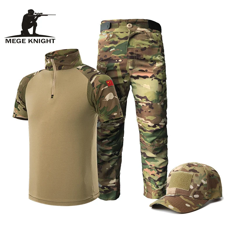 

Mege Summer Military Uniform for Children Multiam Camouflage Tactical Suit Airsoft CS Game Clothing Teenager's Army Costume