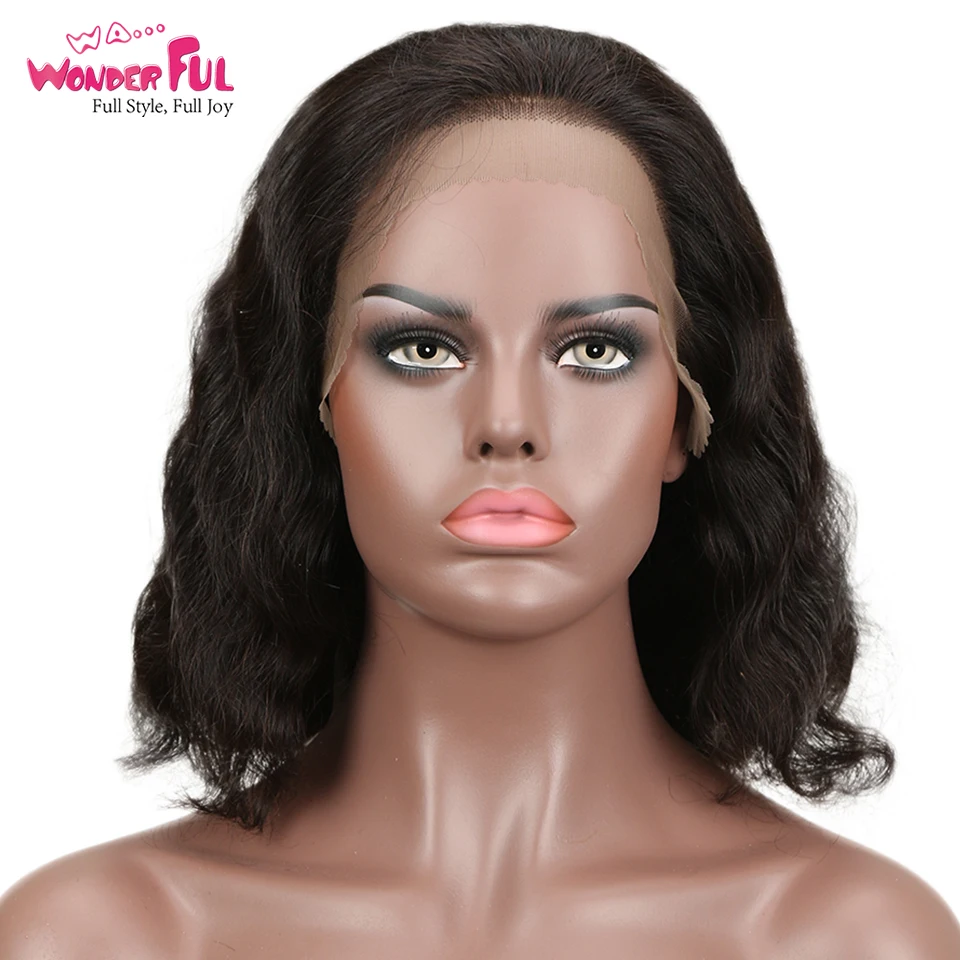 

WA...WONDERFUL Curly 13X4 Lace Front Wig M Remy Human Hair Wigs Natural Color 10-14 Inch 13*4 LACE WIG CURLY BOB Brazilian Hair