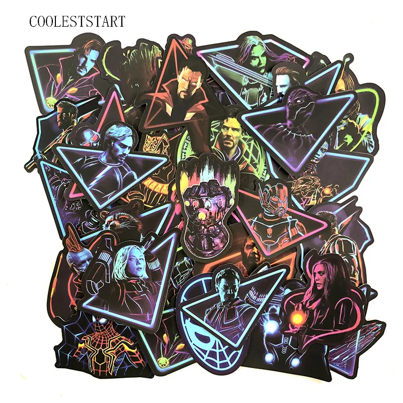 48 قطعة النيون سوبر hero ملصقات أعجوبة ملصقا لوح التزلج دراجة نارية الأمتعة ملصقات ل مجموعة Pvc للماء سوبر hero Sickers