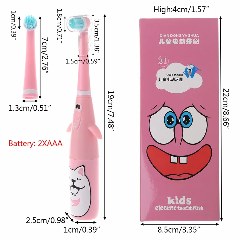 1set Electric Toothbrush Cartoon Pattern Tooth Brush Heads For Kids with 2 Head