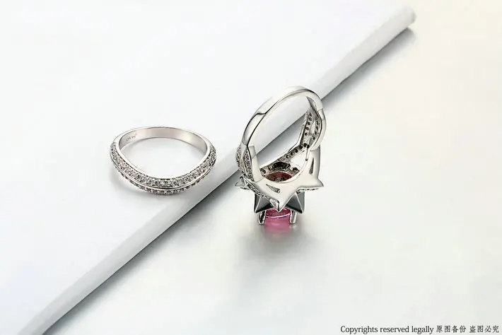 Double Fair Brand Cubic Zirconia Pink Stone Rings Sets Silver Color Fashion Wedding Crystal Ring Sets Women Jewelry DFR698