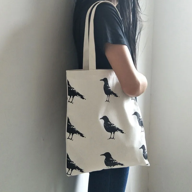Women Canvas Shopping Bags White Foldable Cloth Cotton Bag Female Tote Shoulder Bag Reusable Eco ...
