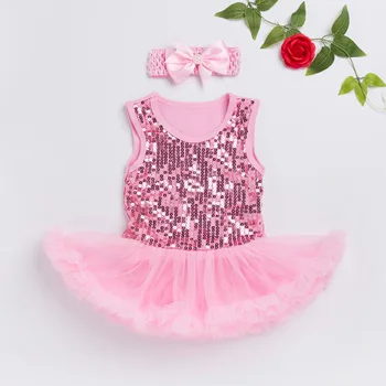 

2019 Hot Sale Infant Sequin Rompers With Bow Headbands Candy Color Toddler Girls Princess Rompers For 0-24M Baby