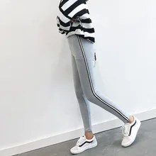 Leggings Fitness Workout A227 Autumn Winter Thin Side Twist Striped Elastic Waist High Elastic Knitting Cotton