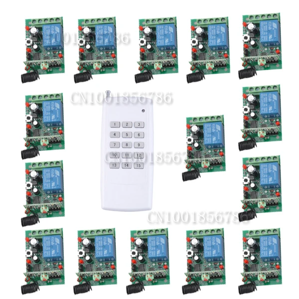 

DC24V 15CH RF wireless remote control switch system 15Receiver&1Transmitter Momentary Toggle Latched Adjust Learning 3 Indicator