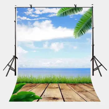 

150x220cm Blue Sky White Clouds Backdrop Oceanside Wooden Trail Nature Photography Background for Camera Photo Props