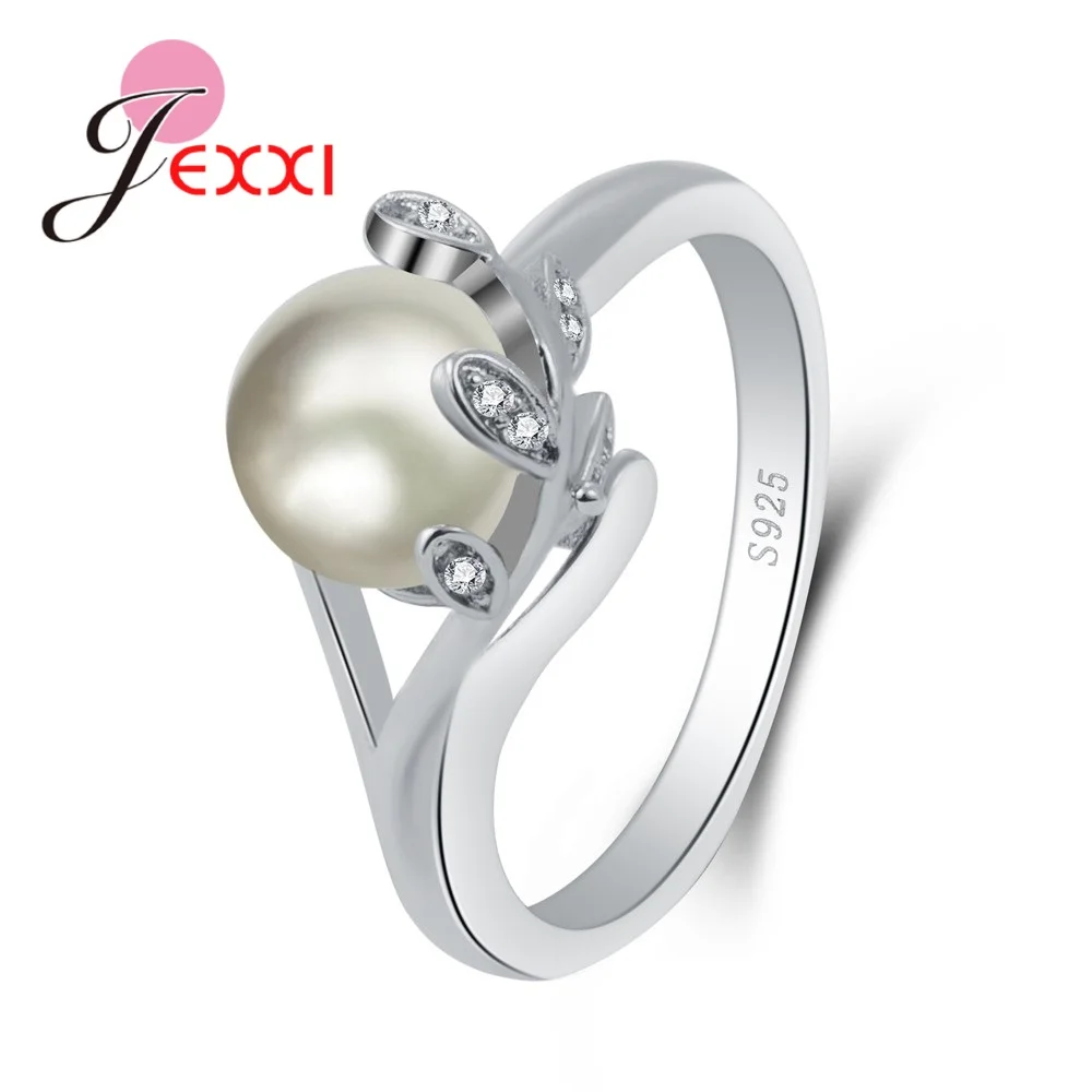 

Valentine's Day Romantic Gifts For Girlfriend Real 925 Sterling Silver Pearls Finger Ring With Crystals for Women Wedding