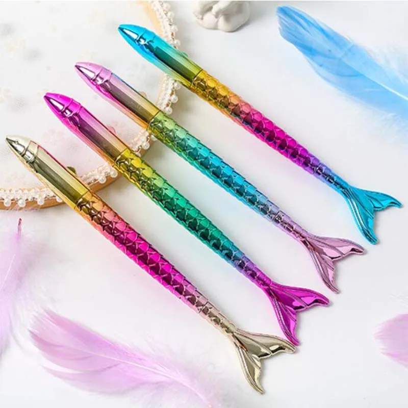 

Colorful Mermaid Gel Pen Cute Gradient 0.5 mm Black Ink Signature pen office School writing Supplies Stationery gift