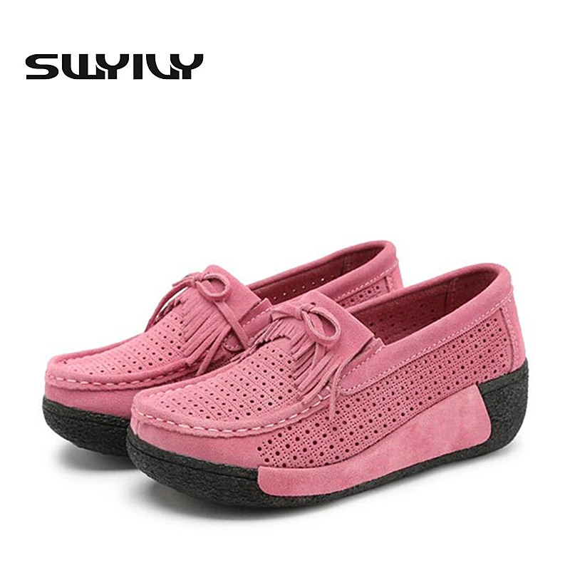 Leather Breathable Women Toning Shoes Tassel Thick Soles Height Increasing  Wedge Slimming Shoes Spring  Autumn Women Lazy Shoes