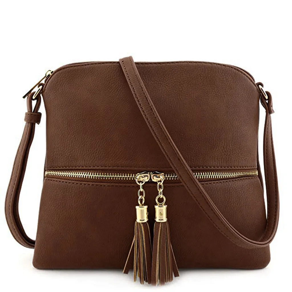 Женские кожаные сумки torebka женская кожаная сумка через плечо с кисточками однотонная сумка на плечо сумка-мессенджер sac femme@ py - Цвет: Brown