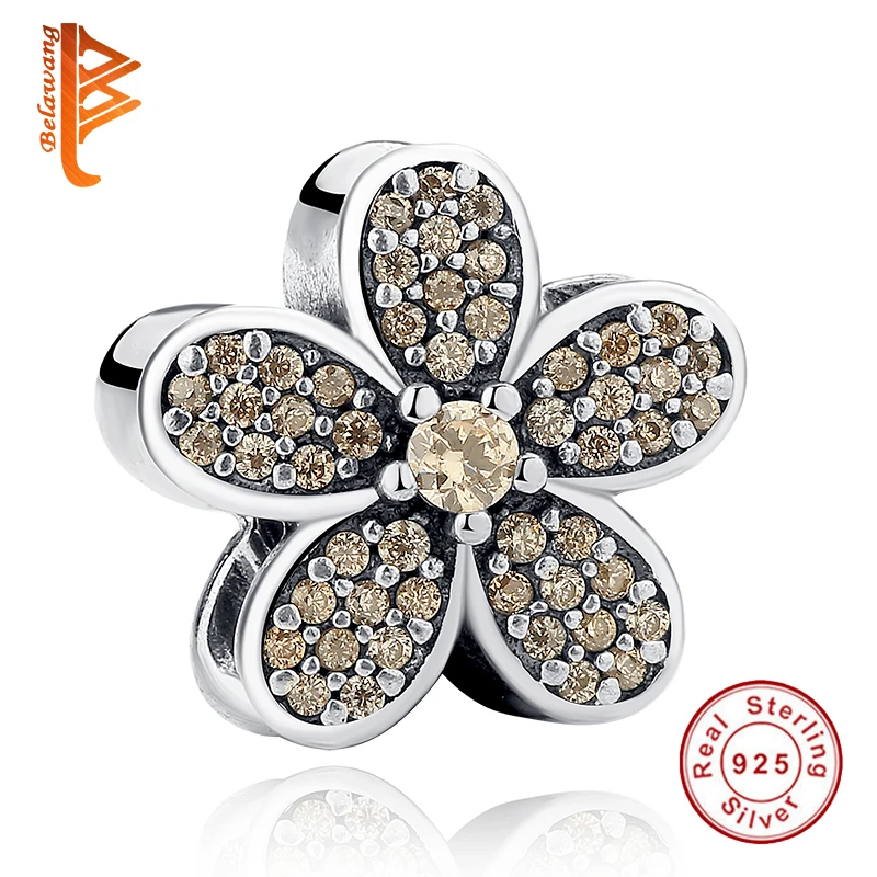 

BELAWANG 925 Sterling Silver Dazzling Daisy Meadow Charms Beads With Clear CZ Fit Original Bracelet Necklace Authentic Jewelry