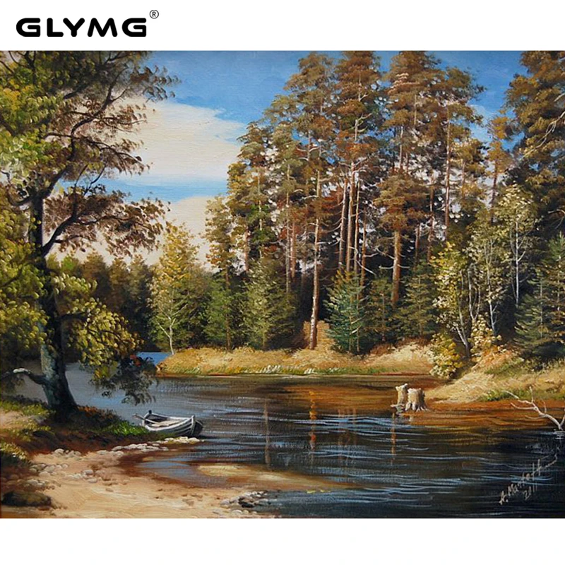 GLymg Needlework Diy Diamond Painting Cross Stitch Scenery Woods Running Water Diamond Embroidery Full Square Wall Sticker