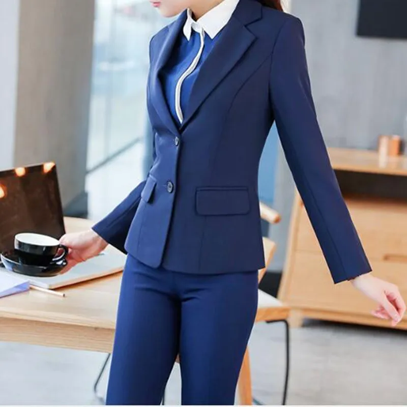 Индивидуальные новые тенденции моды Женская однобортный Тонкий костюм из двух частей (куртка + Штаны) женские деловые костюмы