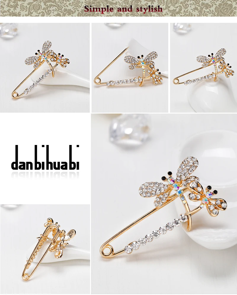 Danbihuabi, модная цветная Брошь Стрекоза со стразами, Винтажная брошь, модные булавки и броши для хиджаба, одежда для женщин, подарок