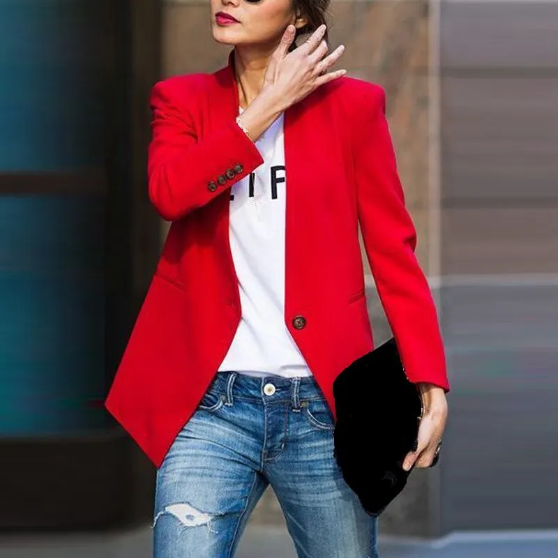 

Spring Autumn Women Slim Blazer Jacket Fashion Elegant Single Button Work Office Lady Suit Casual Business Short Blazer Coat