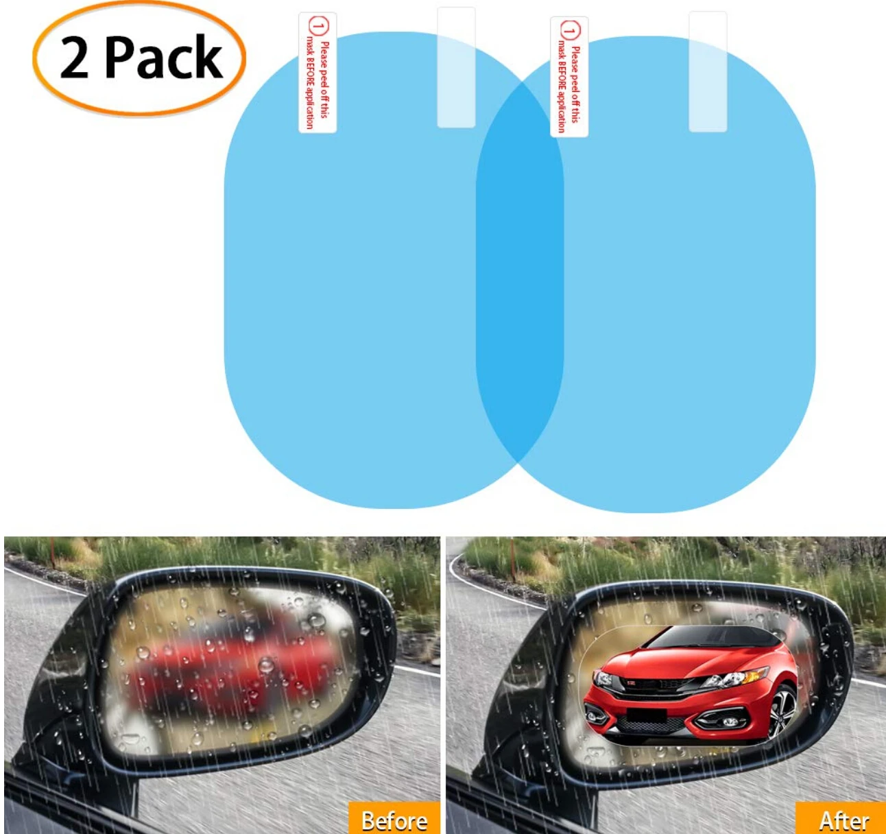 

2PCS/Set Anti Fog Car Mirror Window Clear Film Anti-glare Car Rearview Mirror Protective Film Waterproof Rainproof Car Sticker