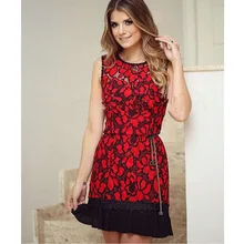 Новая Европа Футболки дробеструйной платье без рукавов кружева шить Aliexpress юбка