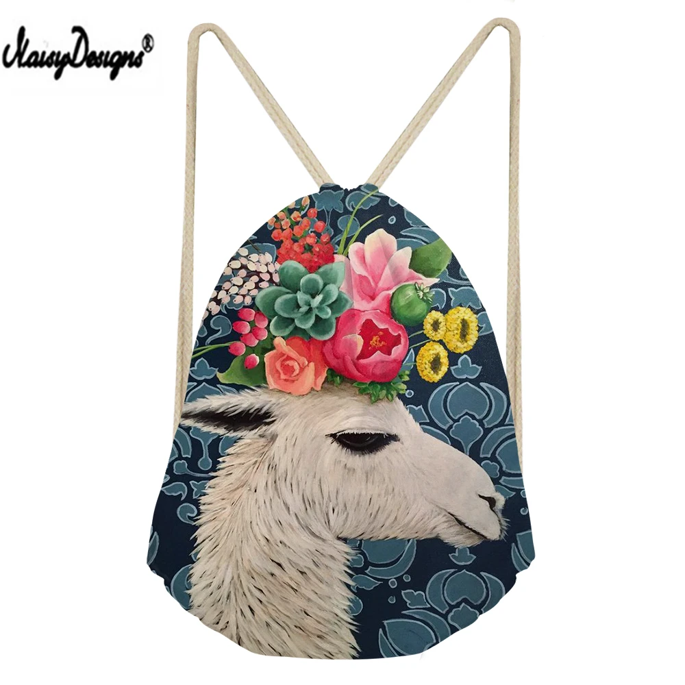 NOISYDESIGNS Dropshipping Small Drawstring Bag Flowers And Camels Printing linnen Bags Daily Backpack Junior Boy Storage