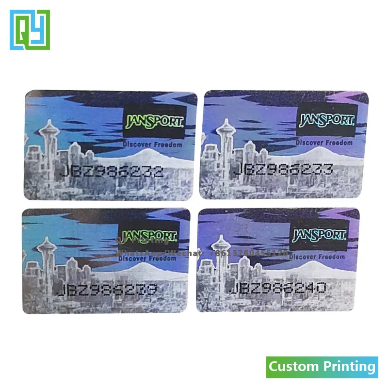10000pcs 20x13mm 무료 배송 사용자 정의 인쇄 홀로그램 의류 레이블 강력한 접착 스티커 브랜드 마크 일련 번호 인감 태그