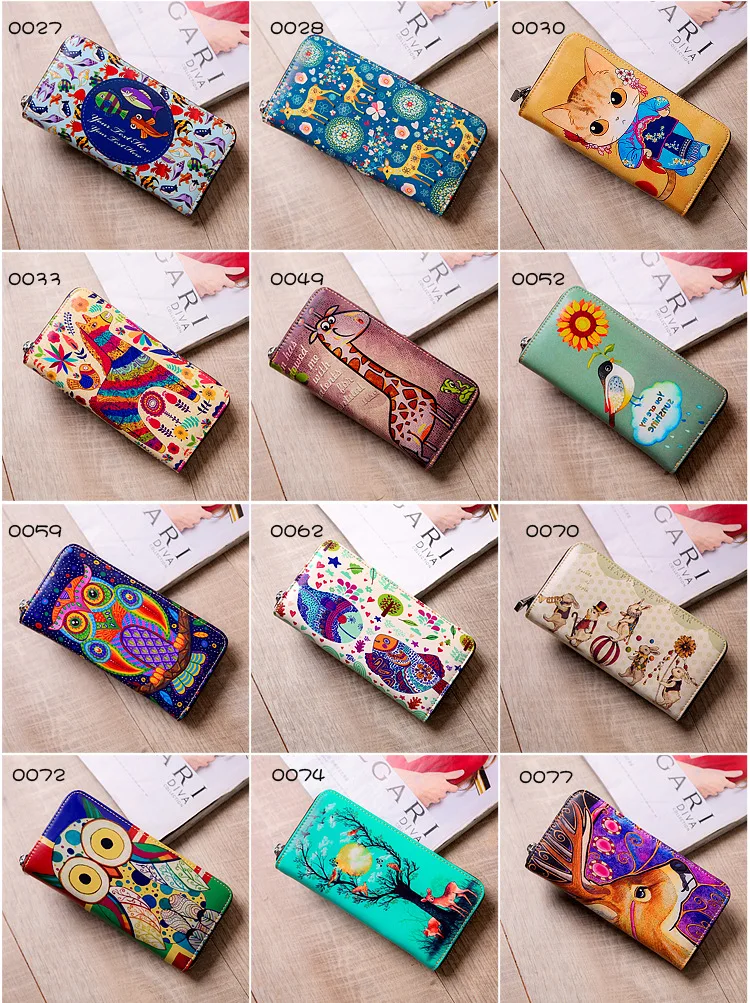 Lasen bag 2017 New lady long leather Chinese style pretty girls animal painting wallet creative painting personalized handbag (17)
