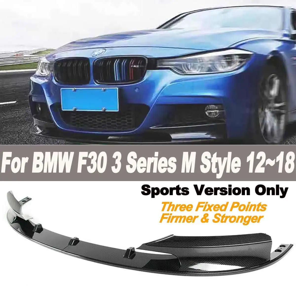 2 piezas cubierta de parachoques frente de labio de fibra de carbono de superficie para BMW F30 Serie 3 M 2012-2018 sólo para versión deportiva Exterior partes