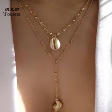 Tocona Thw слоистые Подвески в виде ракушки, летние Подвески в виде гребешка, золотой цвет, Женские многослойные чокер в богемном стиле, ювелирные изделия C19410