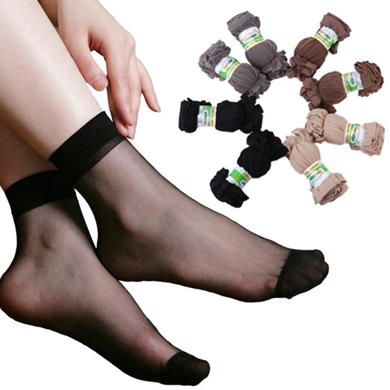 

10 Pairs Women's Socks Sexy Elastic Crystal Silk Ultrathin Lady's Transparent Sock Women Short Socks Solid Colors