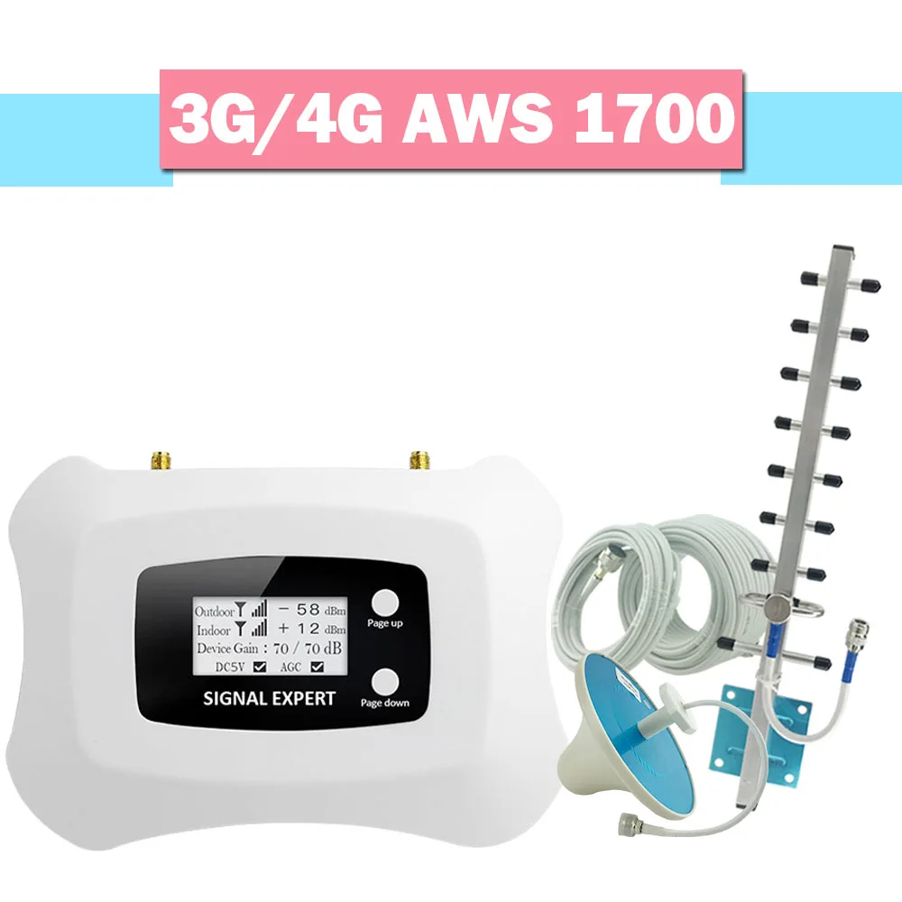 

Walokcon 4G AWS 1700 2100 Cellular Signal Amplifier 70dB Gain LCD Display Cell Phone Signal Booster 4G LTE Repeater Band 4 Kit