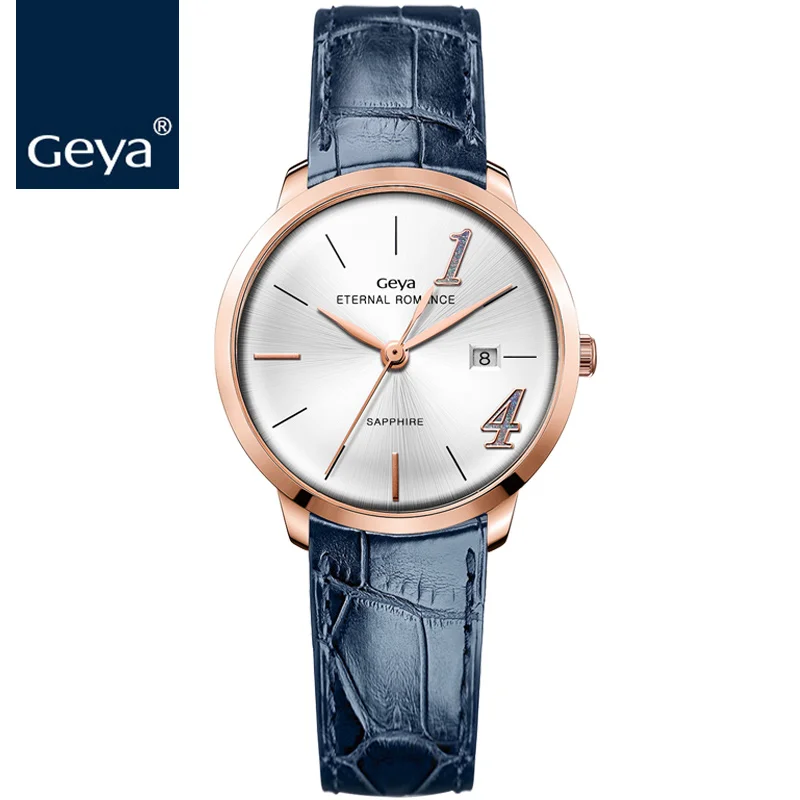 Geya Японский Miyota механизм Женские часы модные кожаные синие водонепроницаемые кварцевые часы сапфир пара Любовник золотые часы - Цвет: G06213LHWB