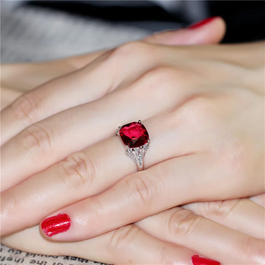 Uloveido Wedding Rings for Women Silver Color Engagement Ring Female Red Crystal Ringen Sale Bijoux Anel bague femme 15%Off Y146