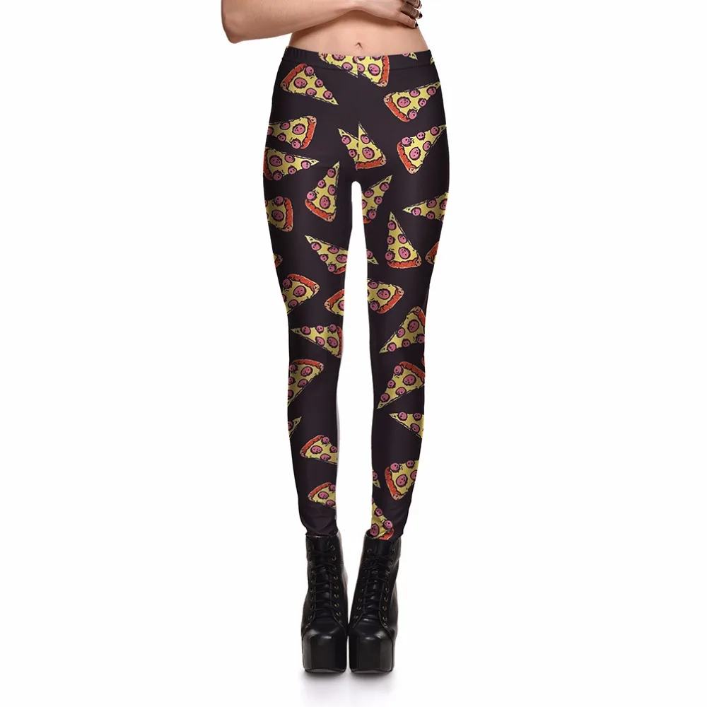 

2017 Plus Size Leggings Women mallas Fitness leggings Sexy elasticity Stretch pants funny Cartoon pizza Printed leggins jeggings