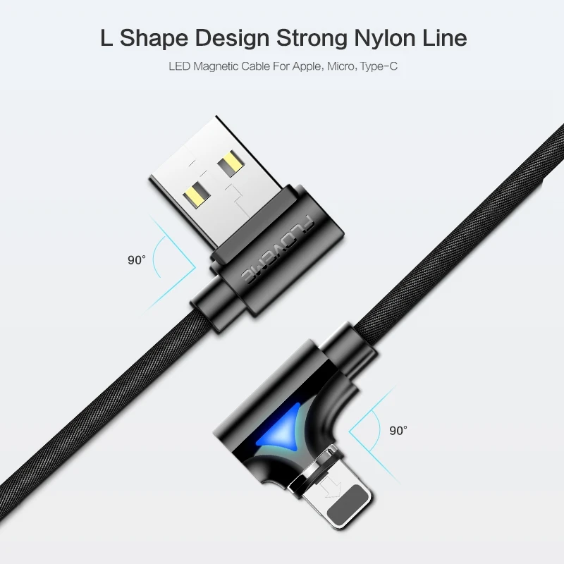 Магнитный кабель FLOVEME зарядный Micro USB Type C магнитные кабели подсветка для iPhone Samsung