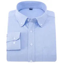 Мужская однотонная Повседневная рубашка оксфорд из 100% хлопка с нагрудным карманом, удобные рубашки с длинным рукавом, стандартные рубашки