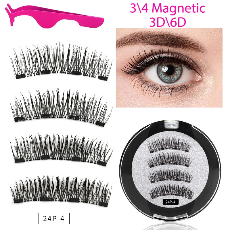 

Magnetic eyelashes with 3\4 magnets handmade 3D/6D magnetic lashes natural false eyelashes magnet lashes with gift box
