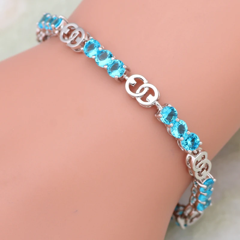 

Womens Fashion Jewelry Silver Color Plated Bracelets & Bangles Blue Cubic Zirconia Stone Fashion Jewelry 19cm 7.48 Inch AB329