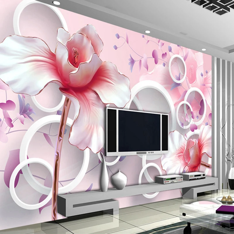 Custom Wall Mural Wallpapers For Living Room 3D Embossed Pink Magnolia Flower Murals TV